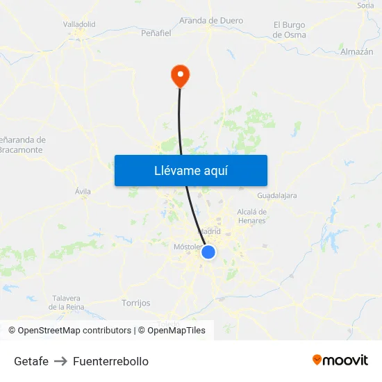 Getafe to Fuenterrebollo map