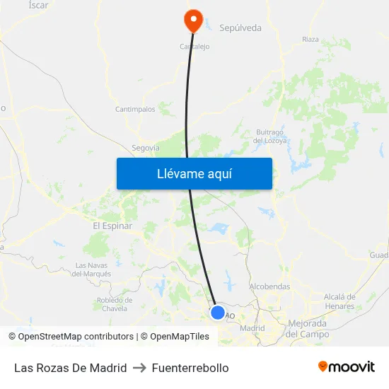 Las Rozas De Madrid to Fuenterrebollo map