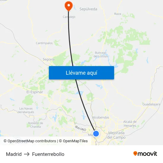 Madrid to Fuenterrebollo map