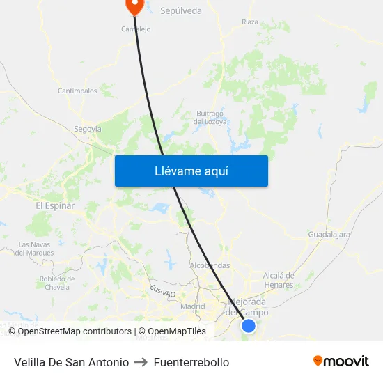 Velilla De San Antonio to Fuenterrebollo map