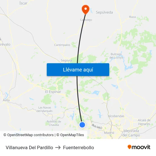 Villanueva Del Pardillo to Fuenterrebollo map