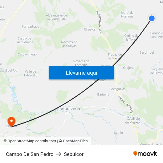 Campo De San Pedro to Sebúlcor map