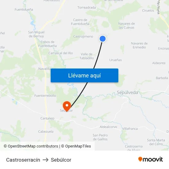Castroserracín to Sebúlcor map