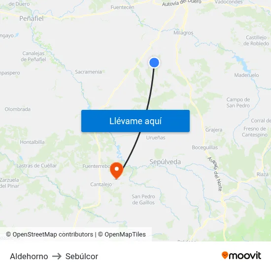 Aldehorno to Sebúlcor map