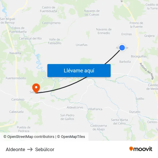 Aldeonte to Sebúlcor map