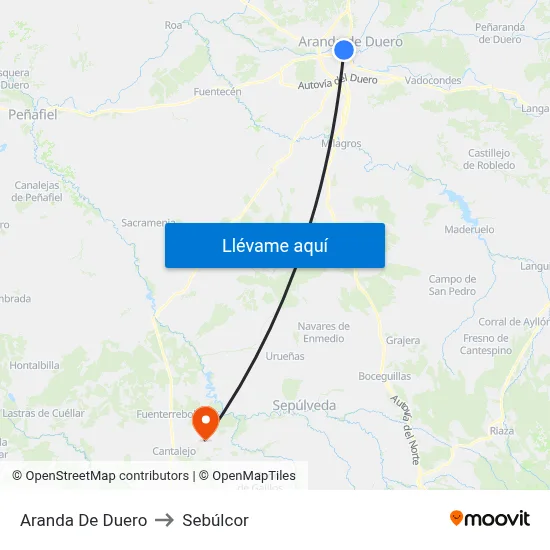 Aranda De Duero to Sebúlcor map