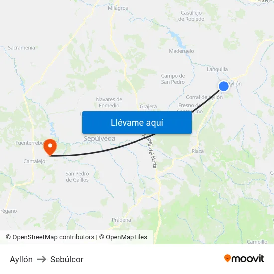 Ayllón to Sebúlcor map