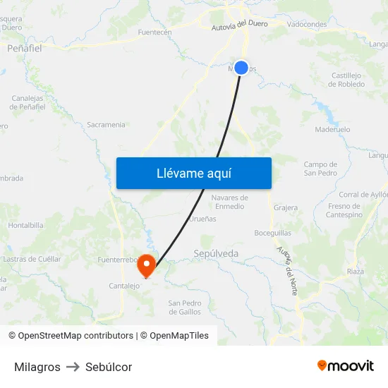 Milagros to Sebúlcor map