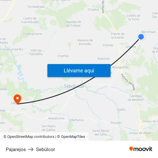 Pajarejos to Sebúlcor map