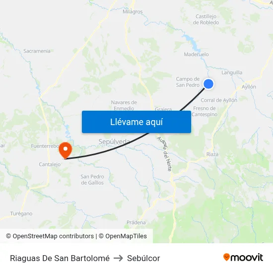 Riaguas De San Bartolomé to Sebúlcor map