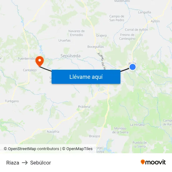 Riaza to Sebúlcor map