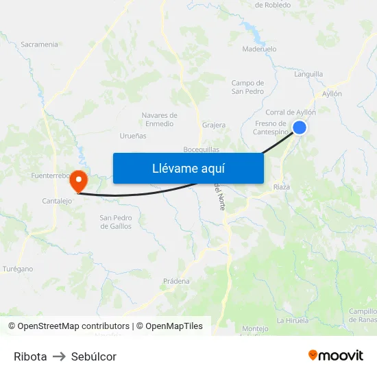Ribota to Sebúlcor map