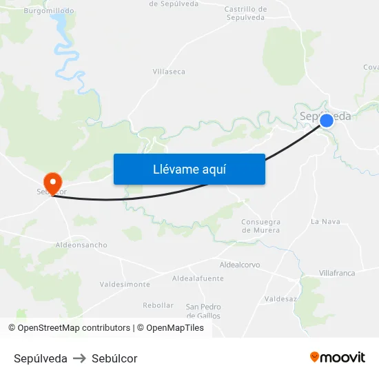 Sepúlveda to Sebúlcor map