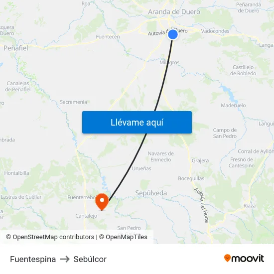 Fuentespina to Sebúlcor map
