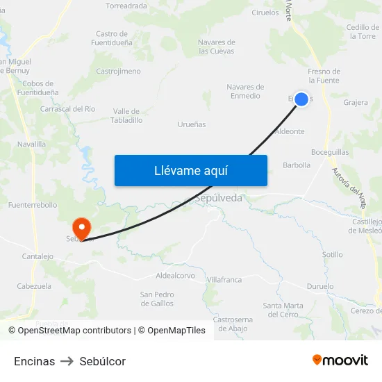 Encinas to Sebúlcor map