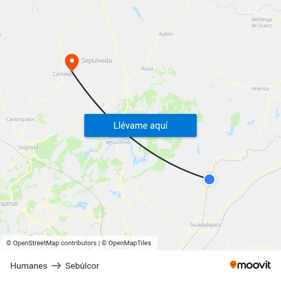 Humanes to Sebúlcor map