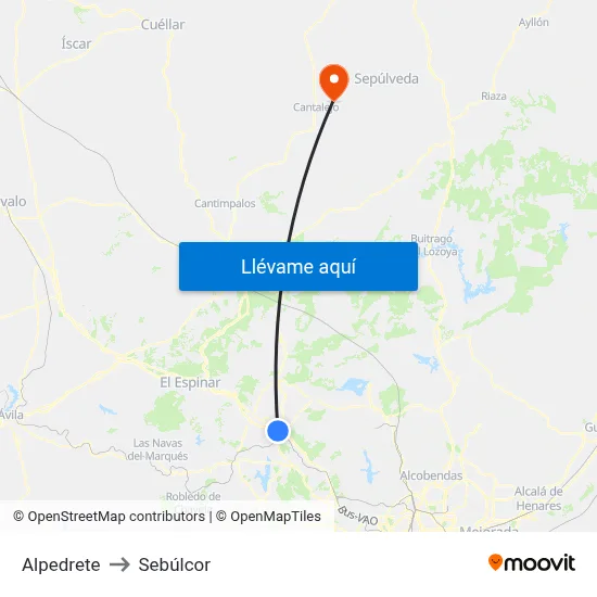 Alpedrete to Sebúlcor map