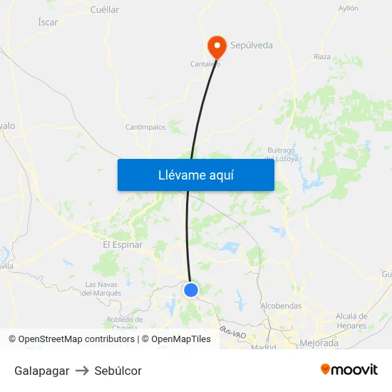 Galapagar to Sebúlcor map