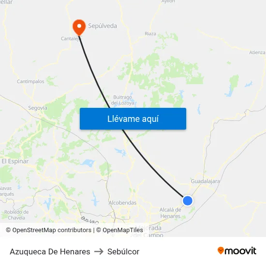 Azuqueca De Henares to Sebúlcor map