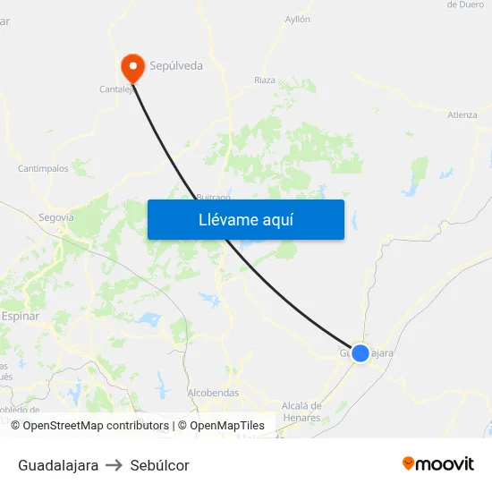 Guadalajara to Sebúlcor map