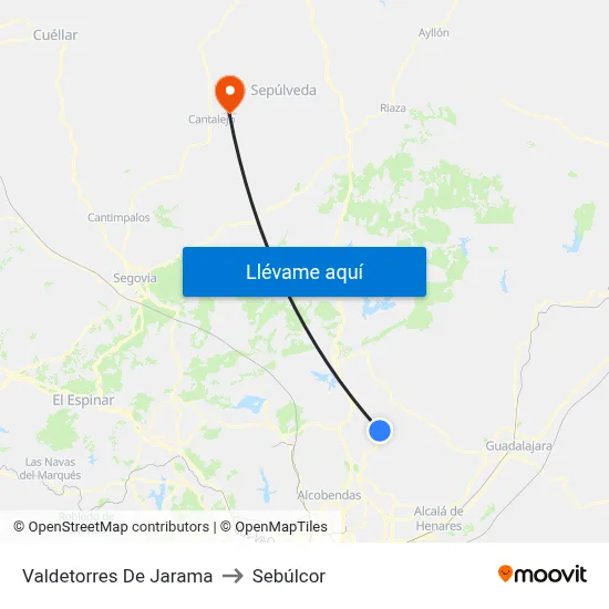 Valdetorres De Jarama to Sebúlcor map