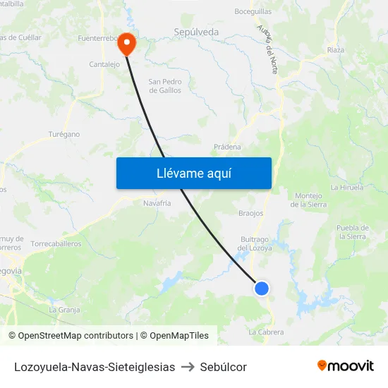 Lozoyuela-Navas-Sieteiglesias to Sebúlcor map