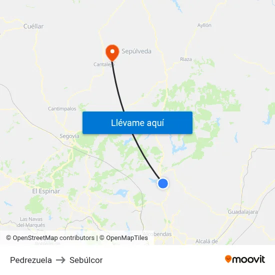 Pedrezuela to Sebúlcor map