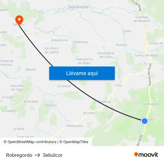 Robregordo to Sebúlcor map