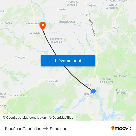 Pinuécar-Gandullas to Sebúlcor map