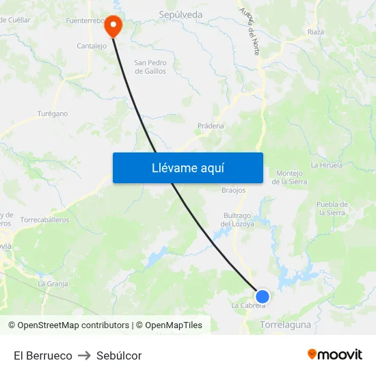 El Berrueco to Sebúlcor map