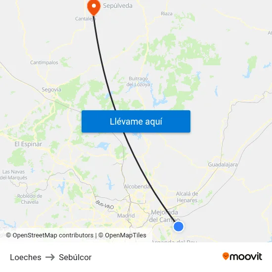 Loeches to Sebúlcor map