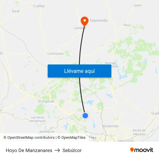 Hoyo De Manzanares to Sebúlcor map