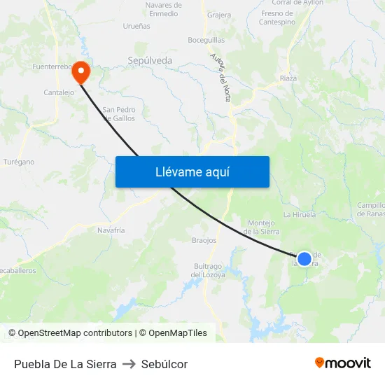 Puebla De La Sierra to Sebúlcor map