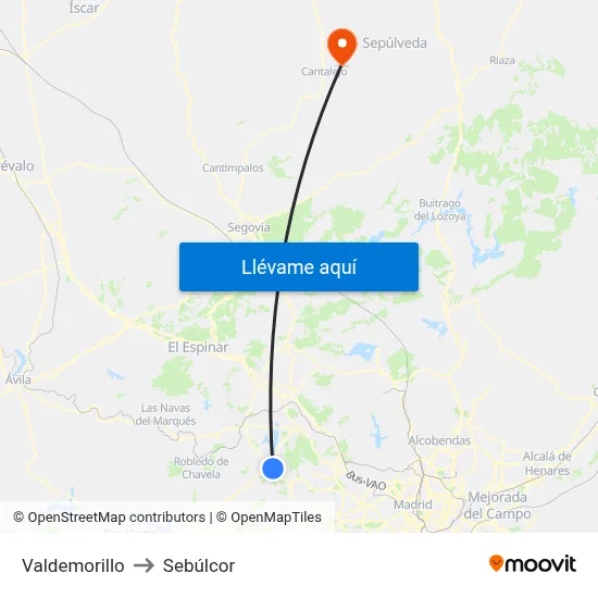 Valdemorillo to Sebúlcor map