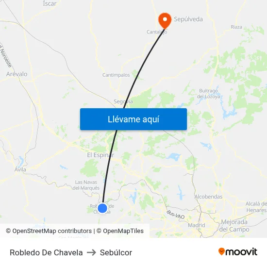 Robledo De Chavela to Sebúlcor map