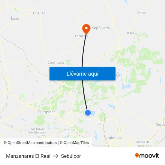 Manzanares El Real to Sebúlcor map