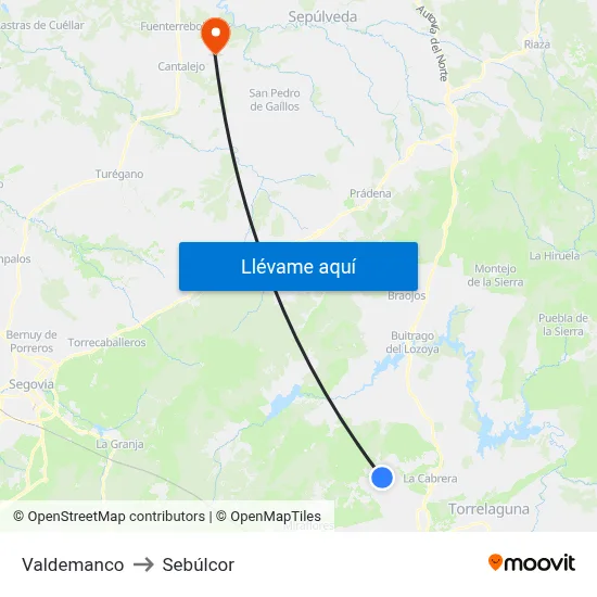 Valdemanco to Sebúlcor map