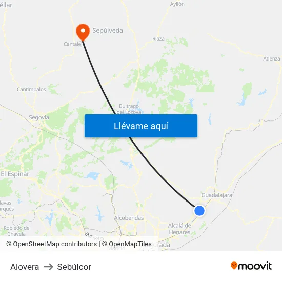 Alovera to Sebúlcor map
