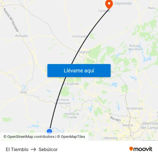 El Tiemblo to Sebúlcor map