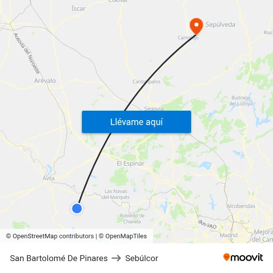 San Bartolomé De Pinares to Sebúlcor map