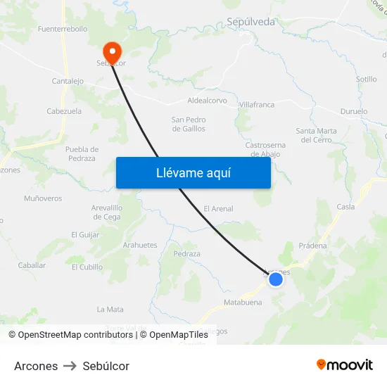 Arcones to Sebúlcor map