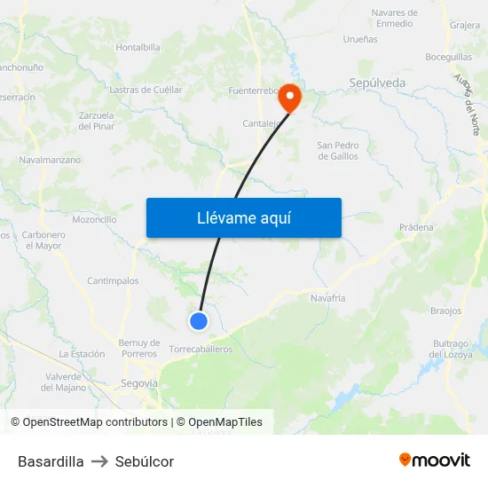 Basardilla to Sebúlcor map