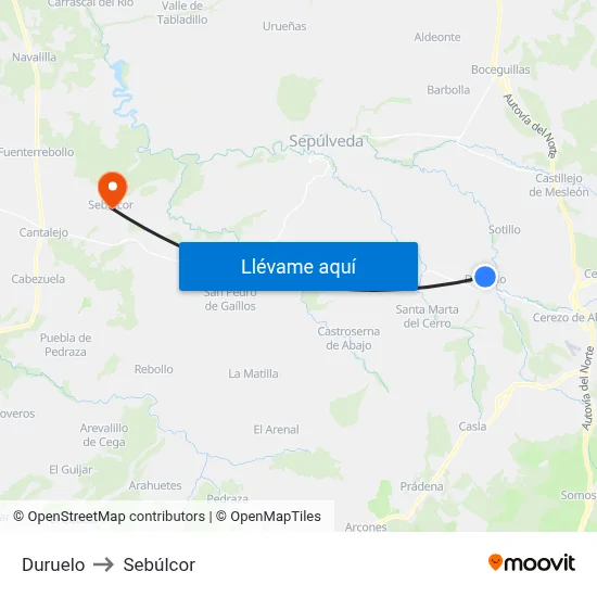 Duruelo to Sebúlcor map