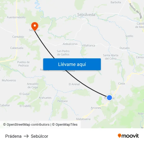 Prádena to Sebúlcor map