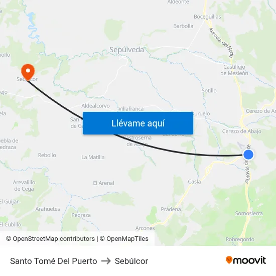 Santo Tomé Del Puerto to Sebúlcor map