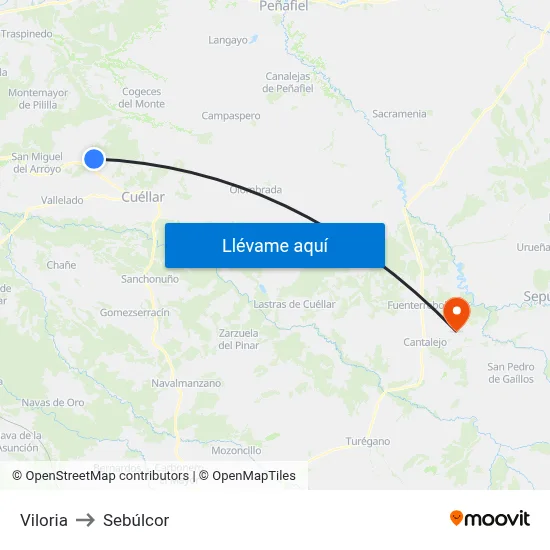 Viloria to Sebúlcor map