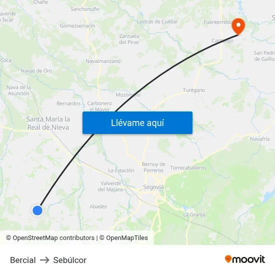 Bercial to Sebúlcor map
