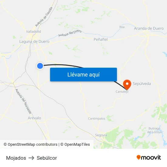 Mojados to Sebúlcor map