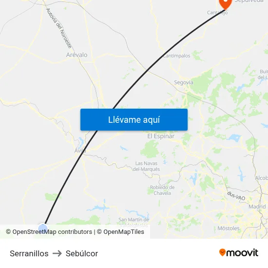Serranillos to Sebúlcor map