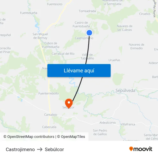 Castrojimeno to Sebúlcor map